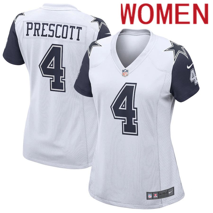 Women Dallas Cowboys 4 Dak Prescott Nike White Alternate Game NFL Jersey